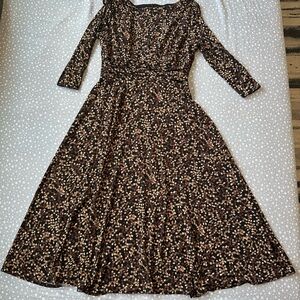 Coldwater Creek Black and Cream Floral Long Sleeve Dress